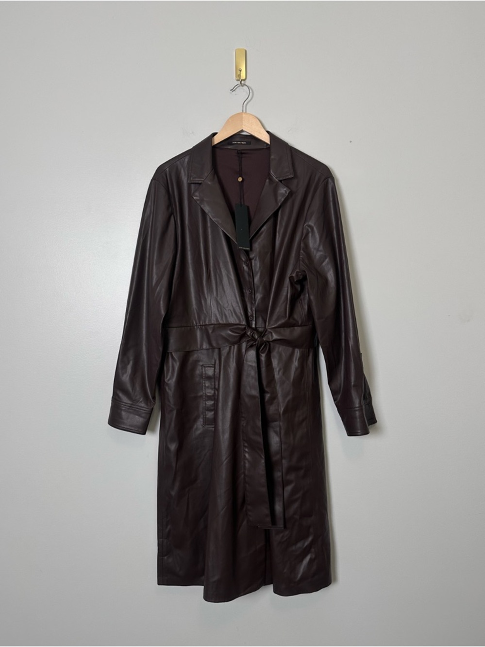 KOBI HALPERIN Dixie Faux Leather Shirtdress Brown XXL NWT Belted Designer Dress - Picture 8 of 15